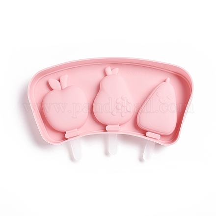 アイスポップ食品グレードのシリコーン型  プラスチック製の蓋と棒付き  子供用夏の家庭のキッチンツール  果物  ピンク  97x220x25mm DIY-G022-12-1