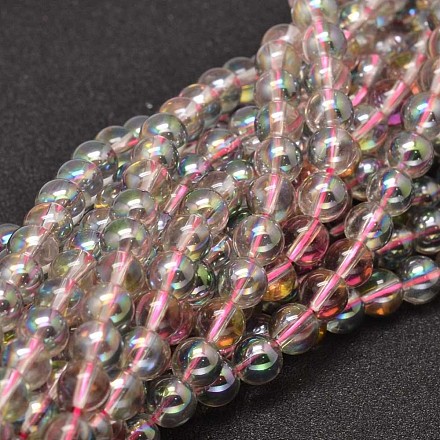 Plaqué plein arc-en-ronde galvaniques perles de verre brins X-EGLA-I002-10mm-01-1