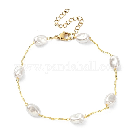 Tobillera con cuentas de perlas de plástico CCB y cadenas de clips AJEW-AN00543-1