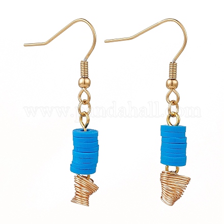 Polymer Clay Heishi Beads Dangle Earrings EJEW-JE04456-04-1