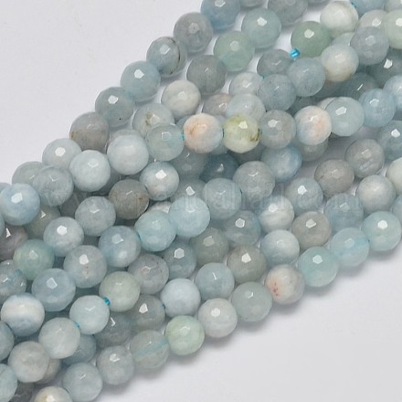 Grado redonda facetada ab hebras de perlas naturales de color turquesa G-F289-02-5mm-1