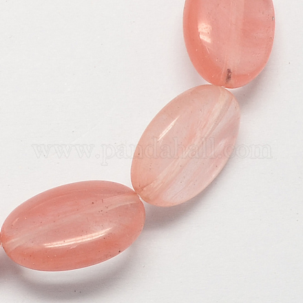 Flat Oval Cherry Quartz Glass Beads Strands G-S113-23-1