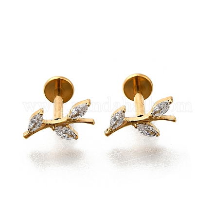 F136 титановые микропаве прозрачные кубические циркониевые лабреты в форме листа AJEW-D302-02G-1