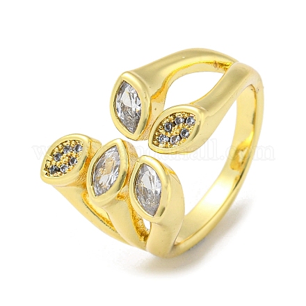 Real 18K Gold Plated Brass Micro Pave Clear Cubic Zirconia Open Cuff Rings RJEW-G303-01B-G-1