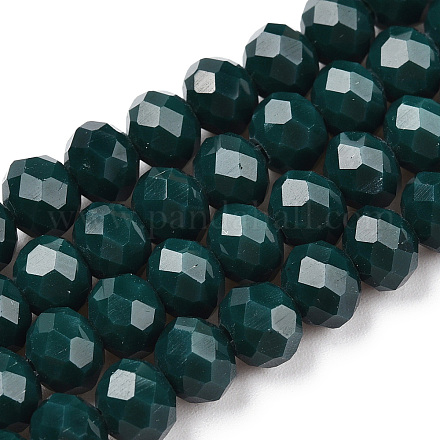 オペークソリッドカラーガラスビーズ連売り  多面カット  ロンデル  濃い緑  6x5mm  穴：1mm  約85~88個/連  16.1~16.5インチ（41~42cm） EGLA-A034-P6mm-D12-1