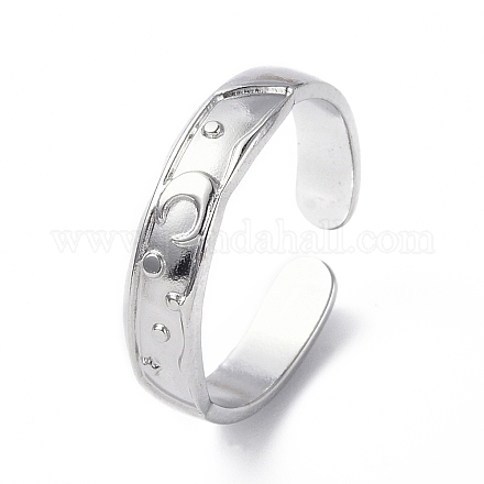 304 Stainless Steel Crescent Moon Open Cuff Ring for Women RJEW-C046-01P-1
