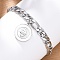 304 Stainless Steel Flat Round with Hamsa Hand Charm Bracelets, Curb Chain Bracelets for Women, with Shell, Stainless Steel Color, 6-7/8 inch(17.6cm)
