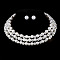 Round Alloy Rhinestone Stud Earrings & Multilayer Chain Necklaces, with Imitation Pearl, Silver, 125mm
