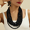 Wood Beaded Multilayer Necklaces & Dangle Earrings Sets, Black, 640~720mm