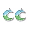 304 Stainless Steel Enamel Charms, Moon Charm, Stainless Steel Color, Light Sky Blue, 14x11.5x1.5mm, Hole: 1mm