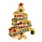 Christmas Theme Alloy Colorful Rhinestone Brooches, for Backpack Clothes, Christmas Tree, Golden, 42x28mm