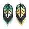 2Pcs 2 Colors Handmade Glass Seed Beaded Leaf Shape Big Pendants, with 304 Stainless Steel Jump Rings Loop, Mixed Color, 55.5x22.5x1.5mm, Hole: 3mm, 1pc/color