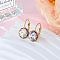 Flat Round 201 Stainless Steel Natural Shell Leverback Earrings, with Epoxy, Golden, Dark Blue, 22x14mm