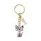 Alloy Enamel Cat Keychain, with Iron Ring, Fish Bone, Golden, Gray, 82mm