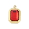 Glass Pendants, with Ion Plating(IP) 304 Stainless Steel Findings, Manual Polishing, Real 18K Gold Plated, Rectangle Charms, Red, 13.5x9x4.5mm, Hole: 1.4mm