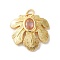 Leaf Rack Plating Brass Pendants, with Glass, Long-Lasting Plated, Lead Free & Cadmium Free, with Jump Ring, Golden, Pearl Pink, 22x22.5x3.5mm, Hole: 3mm