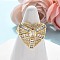 Brass Micro Pave Clear Cubic Zirconia Cuff Rings for Women, Cadmium Free & Lead Free, Heart, Real 16K Gold Plated, Inner Diameter: Adjustable