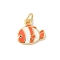 Brass Enamel Charms, Fish Charms, Rack Plating, Cadmium Free & Lead Free, Long-Lasting Plated, with Jump Ring, Real 18K Gold Plated, Orange, 12x12.5x2.5mm, Hole: 3.5mm
