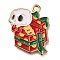 Christmas Theme Alloy Enamel Pendants, Golden, Skull, Box, 25x20x1mm, Hole: 1.8mm