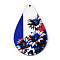 French Theme Printed Wood Pendants, Teardrop with Flower, Colorful, 55.5x35x2.5mm, Hole: 1.6mm