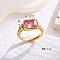 Rectangle 304 Stainless Steel Micro Pave Cubic Zirconia Finger Rings, Golden, Hot Pink, US Size 7(17.3mm)
