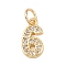 Brass Micro Pave Clear Cubic Zirconia Charms, Number, Long-Lasting Plated, Cadmium Free & Lead Free, Rack Plating, with Jump Ring, Real 18K Gold Plated, 12.5x6.5x1.8mm, Hole: 3.4mm