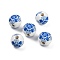 Spray Painted Wood European Beads, Large Hole Beads, Round with Imitation Blue and White Porcelain Pattern, Blue, 16mm, Hole: 4~4.5mm