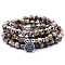 Bohemian Styles Natural Round Dalmatian Jasper Beaded Stretch Bracelets for Women Men, with Flat Round Charm