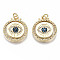 Brass Micro Pave Colorful Cubic Zirconia Pendants, with Jump Rings, Nickel Free, Flat Round with Eye, Real 16K Gold Plated, 21.5x18.5x2.5mm, Jump Ring: 5x1mm, 3mm inner diameter