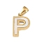 Natural White Shell Alphabet Pendants, Ion Plating(IP) Real 18K Gold Plated 304 Stainless Steel Charms, Letter P, 17x11.5x1.5mm, Hole: 5x3mm
