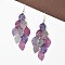 430 Stainless Steel Leaf Dangle Earrings, with Iron Earring Hooks, Platinum, Dark Orchid, 79mm