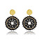 Flat Round 304 Stainless Steel Glass Seed Beads Dangle Stud Earrings, Golden, Black, 57x40mm