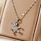 Cartoon Bear Brass Micro Pave Shiny Clear Cubic Zirconia Pendant Necklaces for Women, Silver, 15.75 inch(40cm)