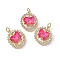 Brass Micro Pave Cubic Zirconia Pendants, Bowknot, with Glass & Loop, Long-Lasting, Lead Free & Cadmium Free, Faceted, Hot Pink, Real 18K Gold Plated, 19.5x17x5mm, Hole: 3mm