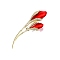 Flower Alloy Crystal Rhinestone Brooch, Exquisite Red Enamel Pins for Girl Women, Golden, 70x23mm