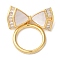 Brass Micro Pave Clear Cubic Zirconia Toggle Clasps, with Shell, Bowknot, Real 18K Gold Plated, 24mm, Bowknot: 21x11x3mm, Hole: 1.2mm; Ring: 17x15x2mm, Hole: 1mm