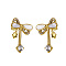 Elegant Stainless Steel Bowknot Stud Earrings, with Rhinestone, Golden, 22.08x16.52mm