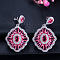 Brass Micro Pave Cubic Zirconia Dangle Stud Earrings, Rhombus, Platinum, Deep Pink, 36x23mm