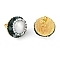 Rack Plating Flat Round Brass With Rhinestone & Natural Pearl Handmade Indonesia Stud Earrings, Long-Lasting Plated, Golden, Dark Sea Green, 17mm