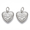 Brass Micro Pave Clear Cubic Zirconia Charms, Heart, Nickel Free, for Valentine's Day, Real Platinum Plated, 12.5x12x2mm, Jump Ring: 5x0.8mm, Inner Diameter: 3mm