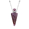Natural Amethyst Faceted Cone Perfume Bottle Pendant Necklace, Aromatherapy Essential Oil Bottle Necklaces with Stainless Steel and Brass Chain Findings, Stainless Steel Color, 25.04 inch(63.6cm)