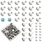 Flat Round 304 Stainless Steel Stud Earring Settings, with 201 Stainless Steel Friction Ear Nuts, Stainless Steel Color, Tray: 8mm, 10mm, Pin: 0.7mm
