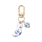 Cat Alloy Enamel Pendant Decoration, with Alloy Swivel Clasps and Porcelain Ceramic Beads, Blue, 64mm