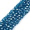 Electroplate Glass Beads Strands, Pearl Luster Plated, Faceted, Rondelle, Steel Blue, 4x3mm, Hole: 0.4mm, about 105~110pcs/strand, 38~39cm
