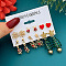 6 Pairs Christmas Theme Alloy Rhinestone Stud Earrings, with Imitation Pearl & Enamel, Golden, 25mm
