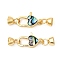 Brass Lobster Claw Clasps, with Paua Shell, Heart, Real 18K Gold Plated, 36mm, Hole: 3.5x3mm and 1.8mm