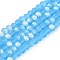 Transparent Glass Beads Strands, Faceted, Frosted, Half AB Color Plated, Rondelle, Deep Sky Blue, 4x3.5mm, Hole: 1mm, about 105~110pcs/strand, 38~39cm