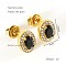 304 Stainless Steel Cubic Zirconia Stud Earrings, Golden, Oval, 10x9mm