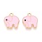 Alloy Enamel Charms, Elephant Charm, Golden, Pink, 15x14x2mm, Hole: 1.8mm