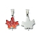 304 Stainless Steel Manual Polishing Pendants, with Enamel and 201 Stainless Steel Clasp, Maple Leaf Charms, Stainless Steel Color, 16x13x1.5mm, Hole: 3x5.5mm